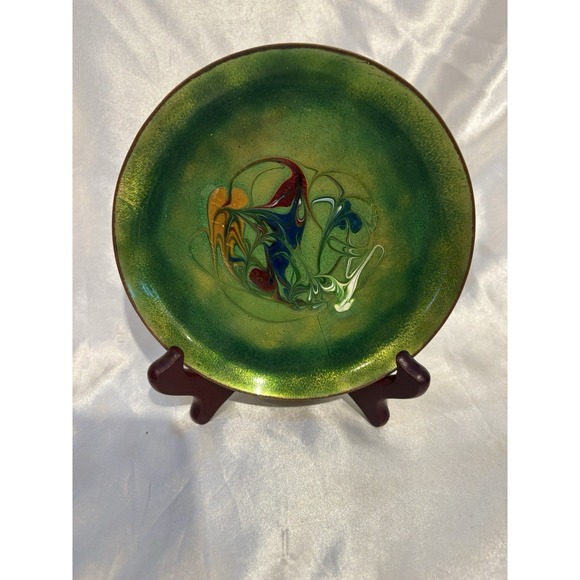 Other - Vtg Enamel on Copper Trinket Dish Pin Tray Abstract Art Unsigned Hand Paint 5.5"